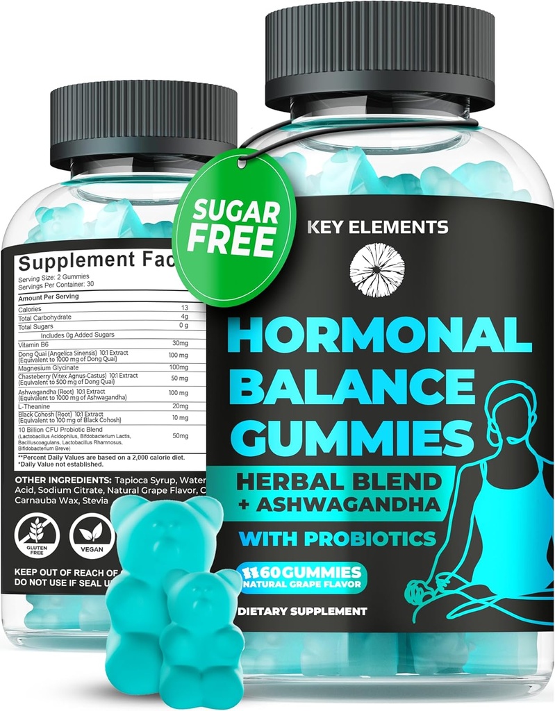 PMS Gummies Ορμονική Ισορροπία Συμπληρώματα για τις γυναίκες - Προβιοτικές PMS Βιταμίνες Εμμηνορροϊκό Cramp Relief, Hot Flashes Εμμηνόπαυση Υποστήριξη - PMS Relief with Dong Quai, Chasteberry, Black Cohosh & Ashwagandha