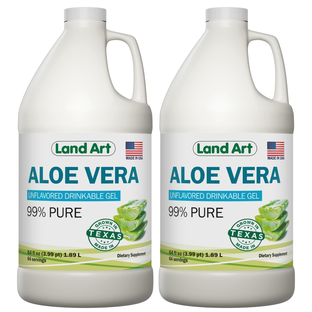 Organic Aloe Vera Drinkable Gel for Heartburn & Acid Reflux Relief - 99.7% Pure - Cold-Processed - Improves Digestive Health - Soothing and Natural - Vegan & Gluten-Free - 64 fl oz (Pack of 2)