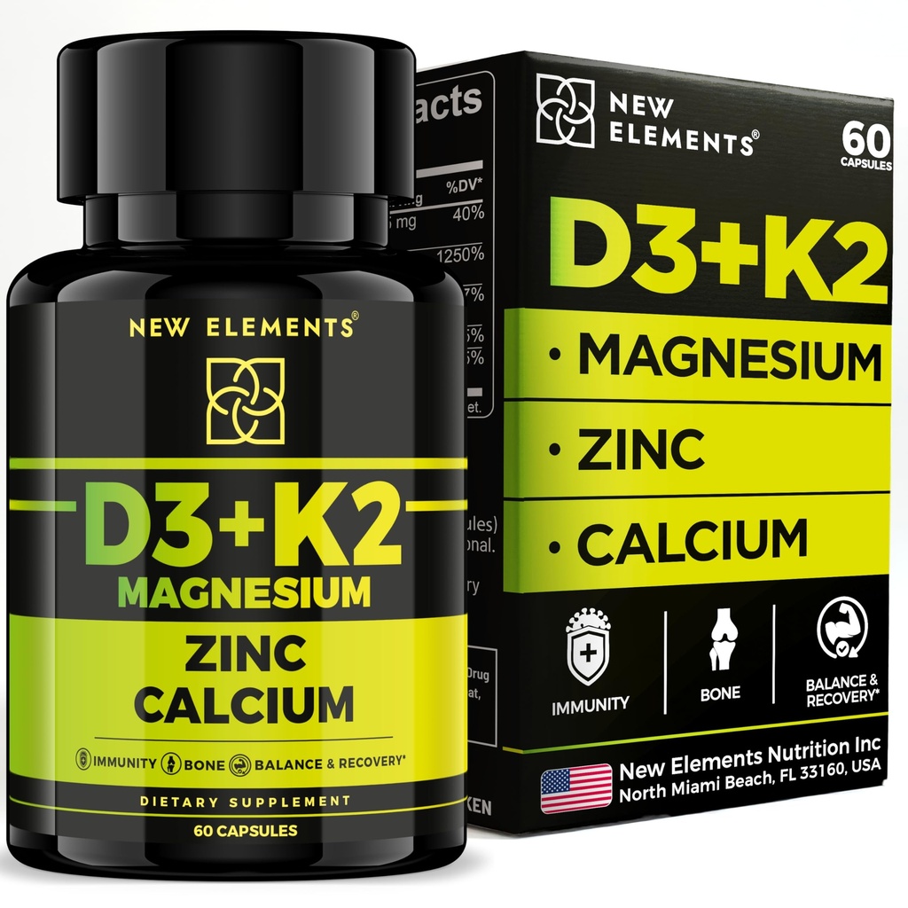 Vitamin D3 K2 with Magnesium Glycinate + Zinc & Calcium | Magnesium 1500mg | D3 10,000 IU | K2 (MK7) 200mcg | Zinc 50mg | Calcium 50mg | Immunity, Bone & Recovery Support – Vegan, Non-GMO