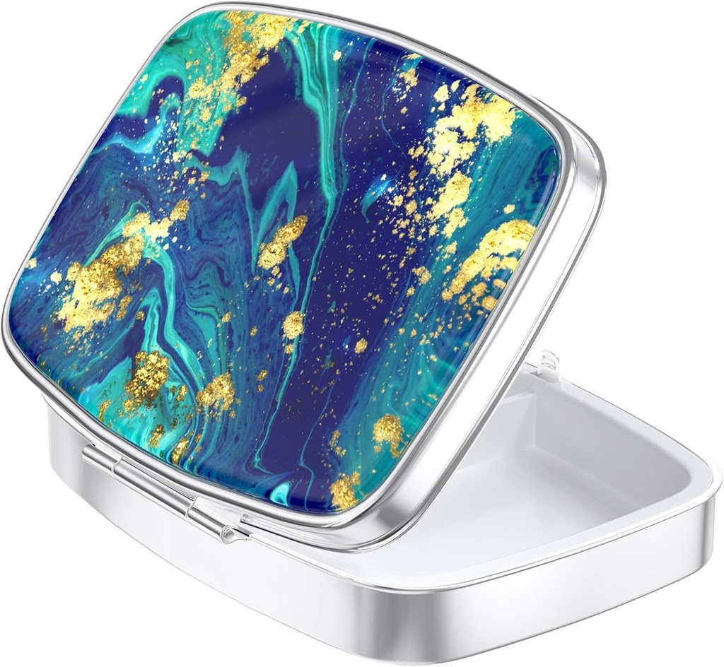 Κουτί χαπιών Nipichsha, μικρή θήκη χαπιών για το πουρμπουάρ & τσέπη, χαριτωμένο οργανωτής ταξιδιωτικής ιατρικής, φορητός κάτοχος εμπορευματοκιβωτίων ιατρικής για να κρατήσει βιταμίνες, φαρμακευτική αγωγή, ιχθυέλαιο & συμπλήρωμα, ωκεάνιο μάρμαρο