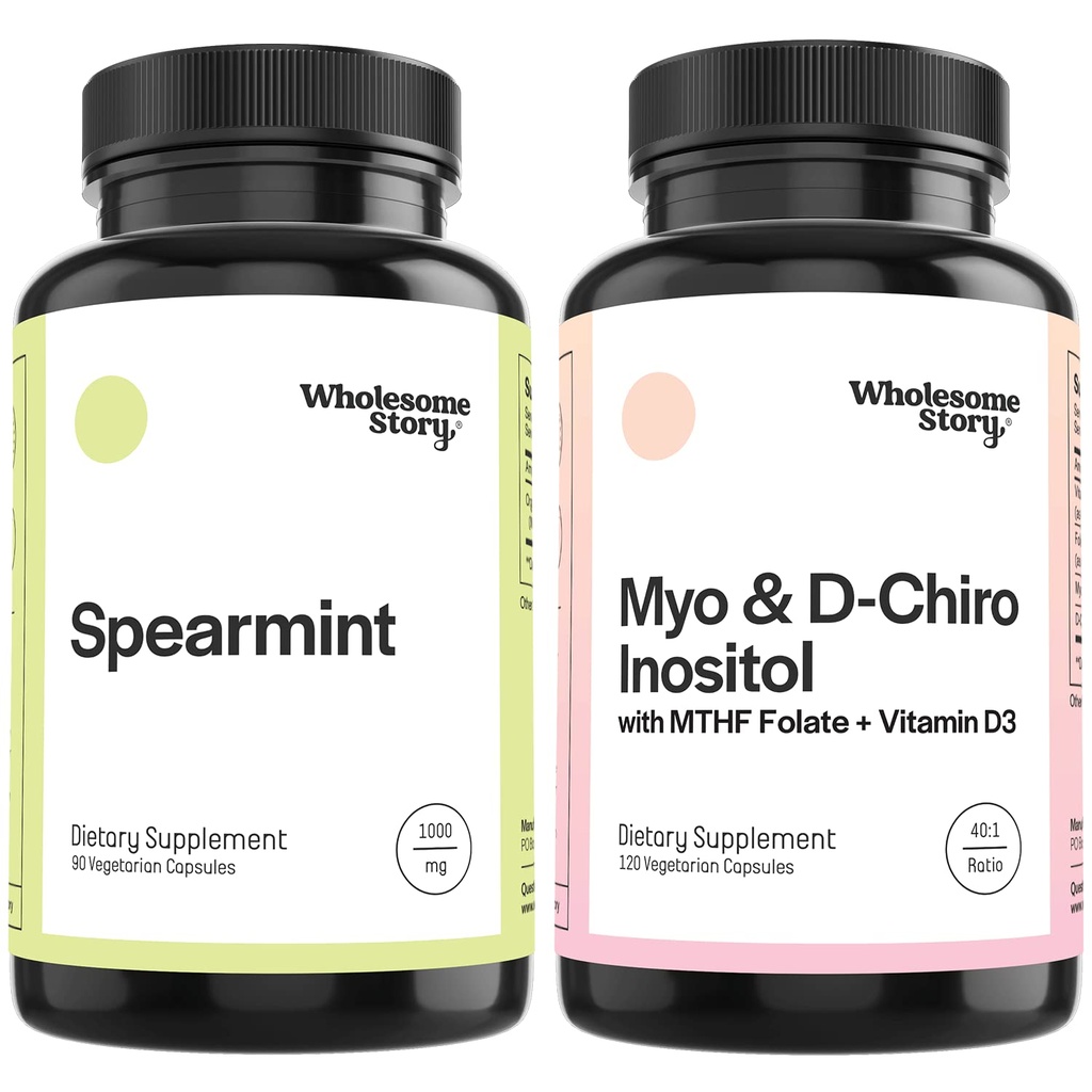 Wholesome Story Organic Spearmint Capsules + Myo-Inositol & D-Chiro Inositol Capsules with MTHF, Folate & Vitamin D | Supports Hormone Balance, Digestion & Gut Health | 30 Day Supply
