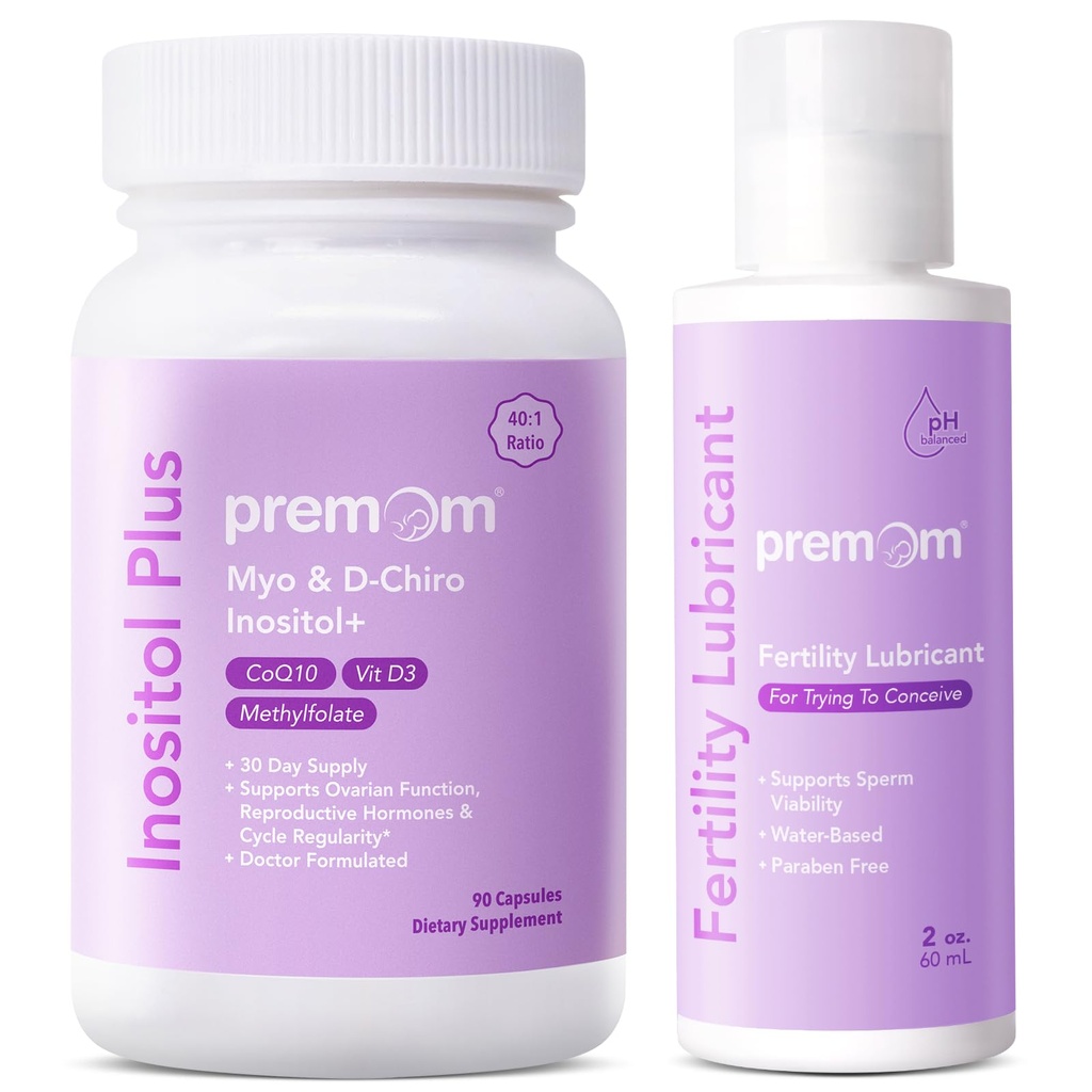 Premom Inositol Plus - 2000mg Myo-Inositol & 50mg D-Chiro Inositol - Personal Fertility Lubricant for Conception 2oz- Ovarian & Reproductive Health