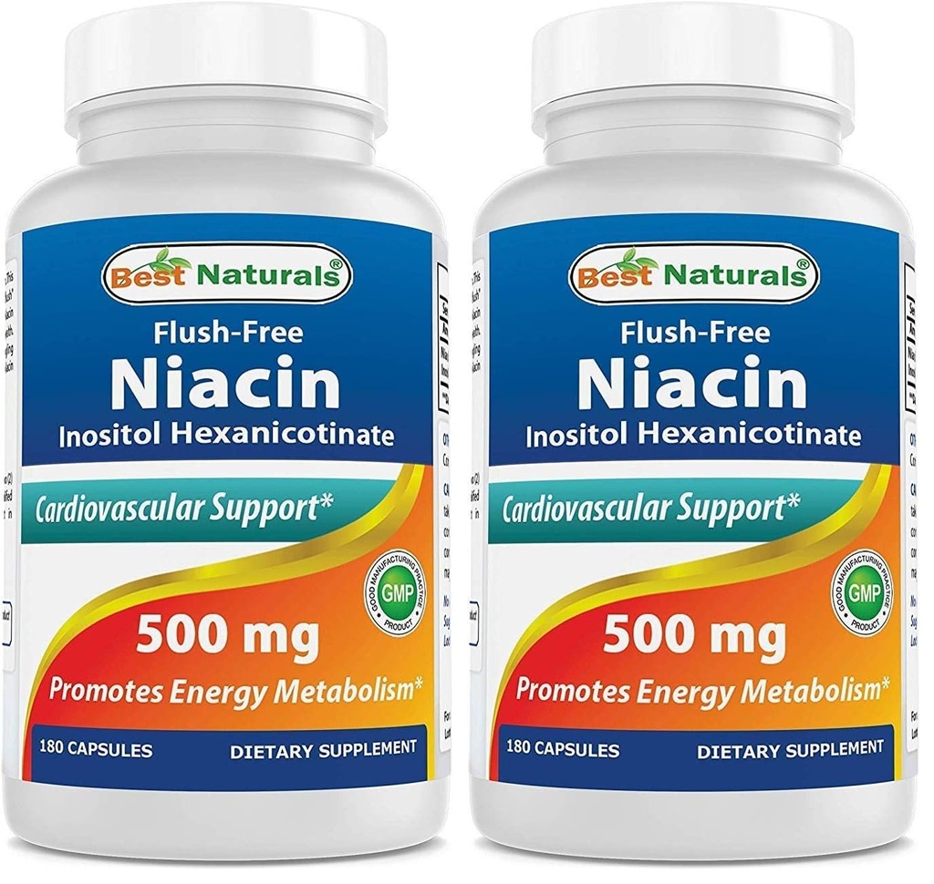 Best Naturals Flush-Free Niacin Inositol Hexanicotinate 500 mg 180 Capsules (Pack of 2)