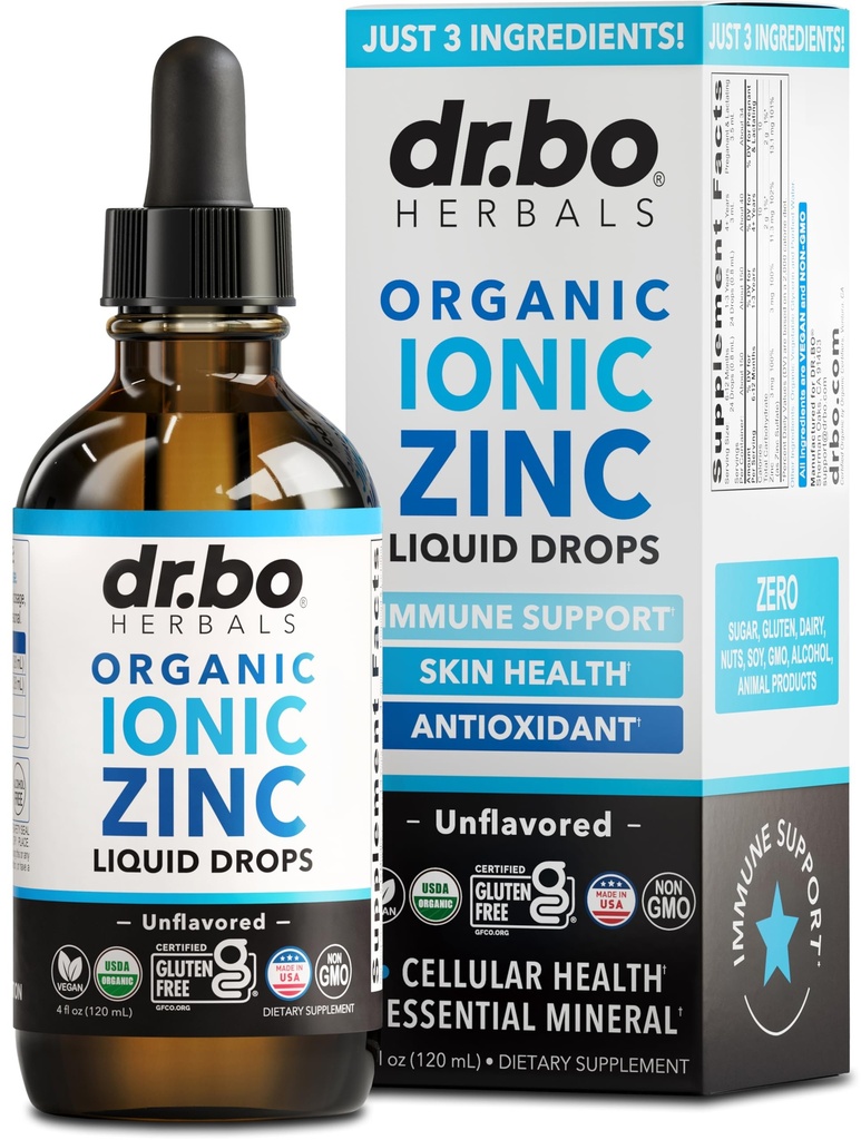 Zinc Supplements Liquid Drops Organic - Pure Organic Ionic Liquid Zinc Supplement Drops for Kids, Adults, Women & Men - Vegan, Skin Immune Support Supplements for Toddler Kids, Adults, Women, Men 4 Oz
