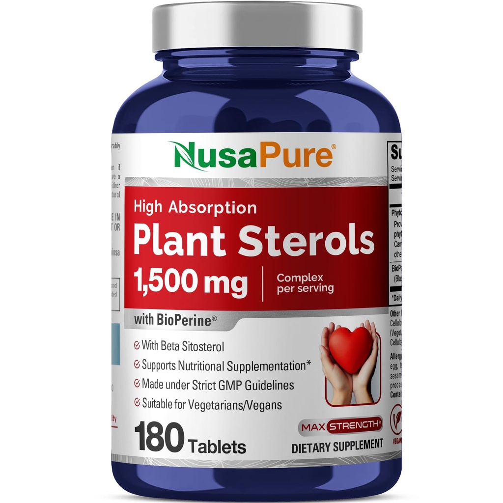 NusaPure Plant Sterols 1500 mg - 180 δισκία (Non- GMO, Vegan) Beta Σιτοστερόλη, Bioperine