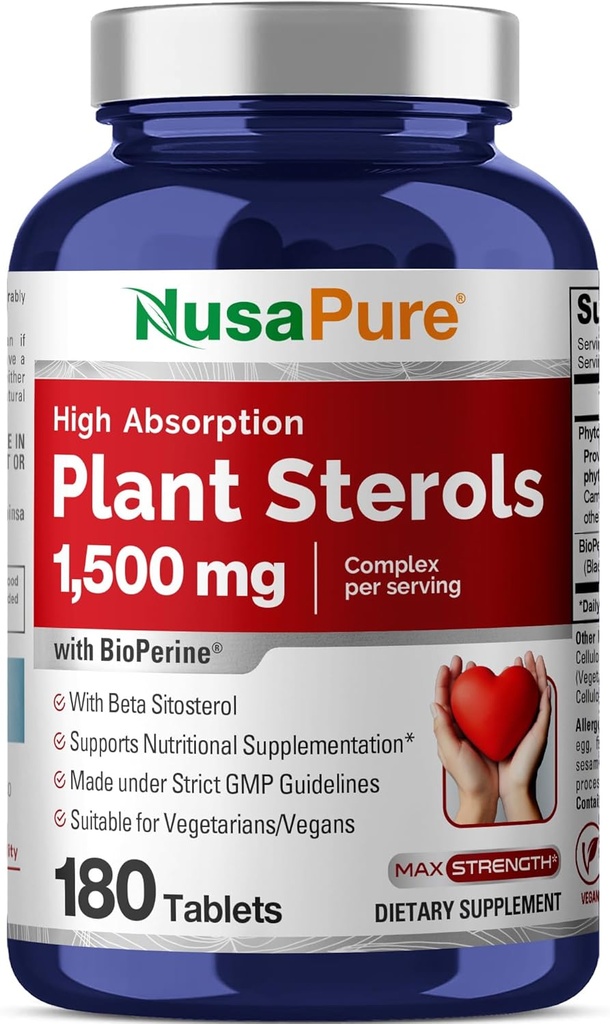NusaPure Plant Sterols 1500 mg - 180 δισκία (Non- GMO, Vegan) Beta Σιτοστερόλη, Bioperine