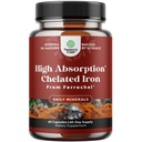 Slow Release Iron Supplement for Women & Men - Supports Health - Blood Support Iron Bisglycinate with Vitamin C - Gentle Energy & Immune Support - High Absorption Ferrous Bisglycinate - 60 Count