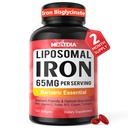 Liposomal Iron Supplement for Women, Iron Bisglycinate 65mg - High Absorption, Gentle on Stomach, No Constipation - with Vitamin C, Methylfolate, B12 - Iron Level & Energy Support - 120 Softgels