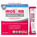 Pharmaris IROSORB Liposomal Iron Supplement, 30mg Elemental Iron with 5 Vitamins (Vitamin C, B12, B6, D, B9), High Absorption & Gentle on Stomach for Women & Men, Blueberry Flavor Powder, 30 Sachets