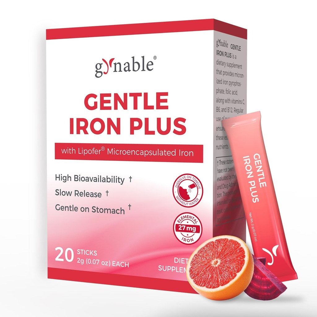 Iron Supplement for Women: Oral Dissolvable Iron Powder, Gentle Iron Plus with 27mg Lipofer®, Slow Release Iron with Vitamin C, Folic Acid, Beetroot Extract & B-Complex, Vegan, 20 Sticks