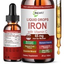 Iron Supplement Liquid Drops, High Absorption Iron Supplement for Women 65 mg, Liquid Iron for Red Blood Cell Support*, Vegan Essential Mineral Iron Drops with Vitamin C, Non-GMO, 30 Servings