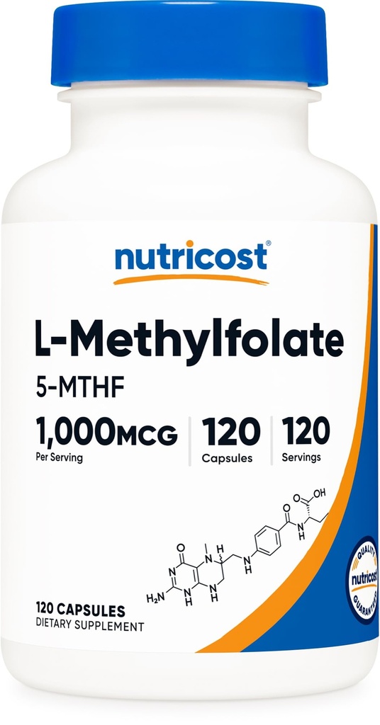 Nutricost Methylfolate 1000mcg, 120 κάψουλες χορτοφάγων - Χωρίς γλουτένη, μη ΓΤΟ