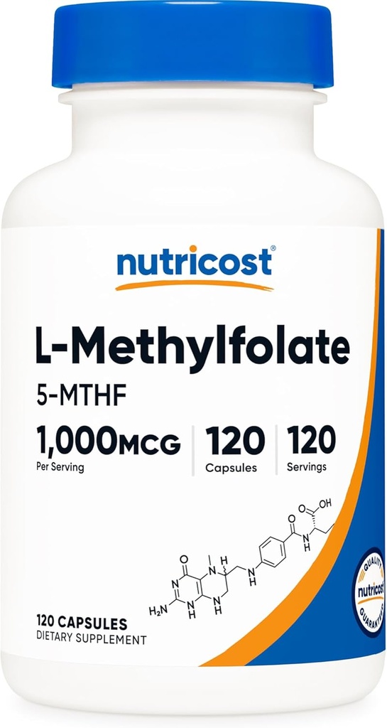 Nutricost Methylfolate 1000mcg, 120 κάψουλες χορτοφάγων - Χωρίς γλουτένη, μη ΓΤΟ