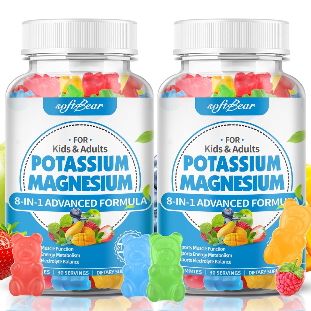 softbear Sugar Free Κάλιο Μαγνήσιο Gummies για ενήλικες παιδιά, Υψηλής Απορρόφησης Κάλιο συμπλήρωμα Gummies υποστηρίζει πόδια Cramps & μυών & ανοσοποιητικό υγεία, Delicious μικτή γεύση φρούτων 120 Count