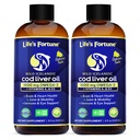 Life's Fortune Cod Liver Oil Liquid Lemon Flavor Organic Supplement with DHA, EPA 1000 mg High Potency Omega-3s + Vitamin A, E & D3 - Supports Immune, Joints, Eyes, 8 Fl Oz (Pack of 2)