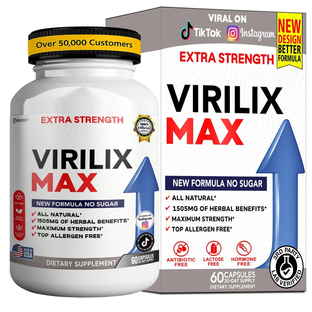 Virilix MAX Dietary Supplement, Herbal Blend, Organic Maca Root, Vegan, Gluten Free, 60 Capsules (2)