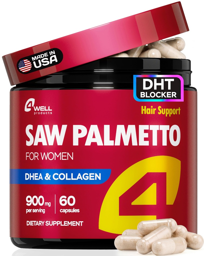 Saw Palmetto for Women 900mg – DHT Blocker for Hair Growth with DHEA & Collagen Peptides, Advanced Beauty Support Complex for Hair, Skin & Nails, DHEA Supplement, Thinning Support, 60 Capsules