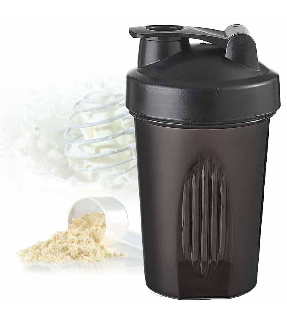 Shaker Bottle for Protein Shakes and Pre-Workout, 400ml, Clear/Black (black)