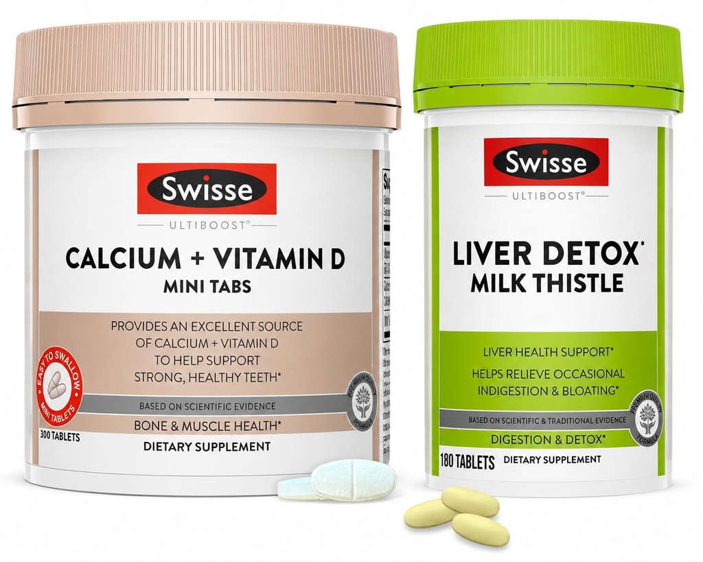 Swisse Liver Detox Milk Thistle & Calcium + Vitamin D Bundle – Liver Health, Bone Strength & Daily Wellness Support for Men & Women