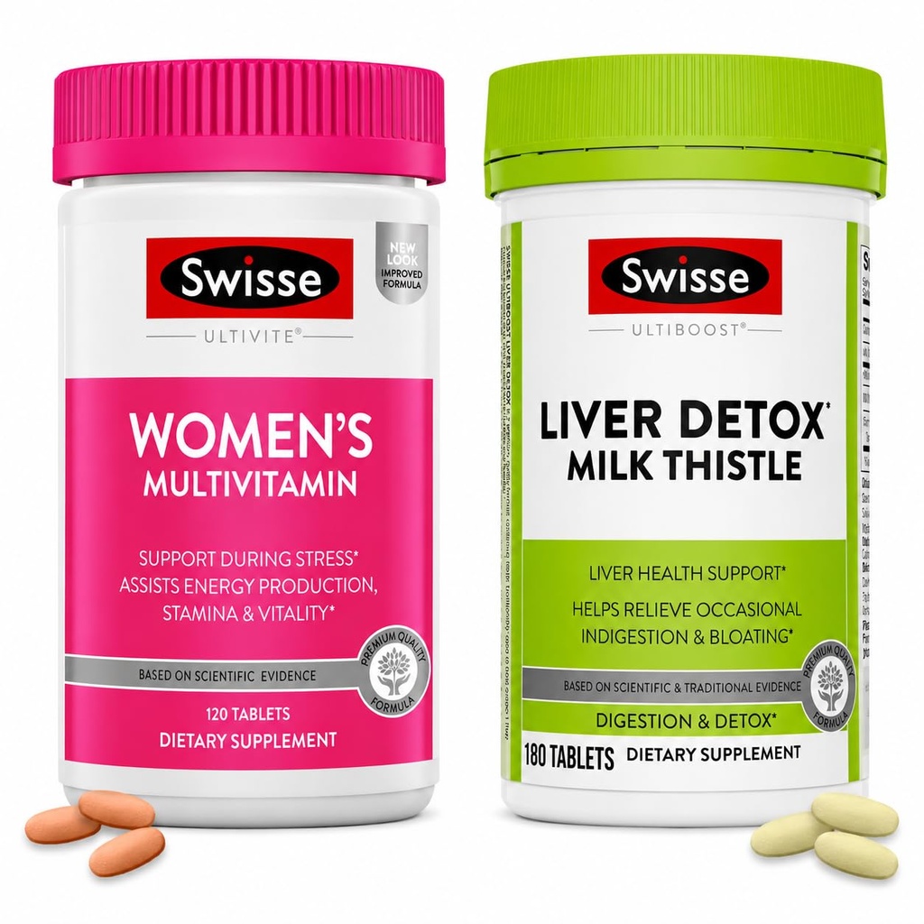 Swisse Women’s Multivitamin & Liver Detox Bundle – Daily Vitamins, Energy, Immunity & Milk Thistle Liver Support for Women