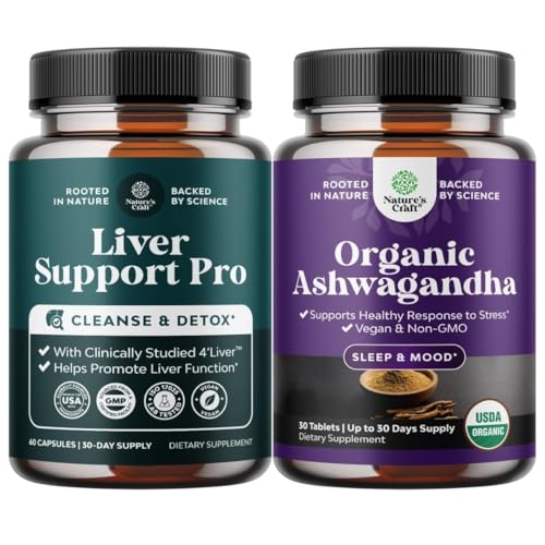 Bundle of Pro Liver Support Supplement - 2X More Effective than Milk Thistle - Cleanse Detox & Repair Support and High Strength Ashwagandha Supplements - Ashwagandha Tablets for Mood & Hormone Balance