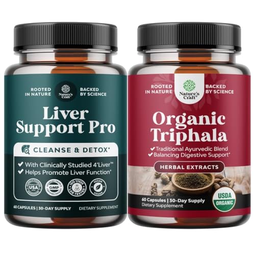 Bundle of Pro Liver Support Supplement - 2X More Effective than Milk Thistle - Cleanse Detox & Repair Support and Digestive Triphala Capsules Organic Complex - Organic Triphala Colon Cleanser & Detox