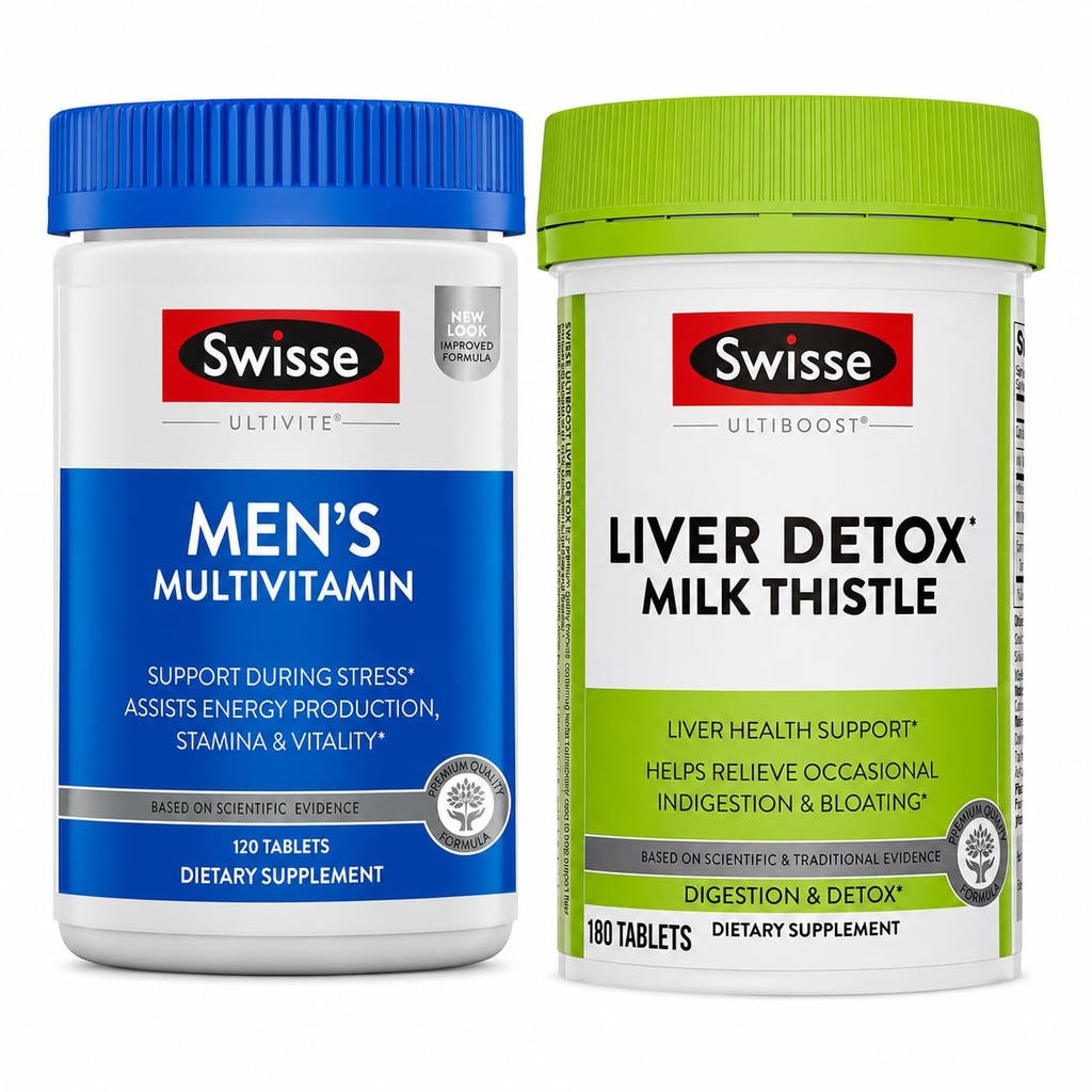 Swisse Liver Detox & Daily Multivitamin Bundle – Milk Thistle Cleanse + Men’s Multivitamin for Energy, Immunity & Overall Wellness