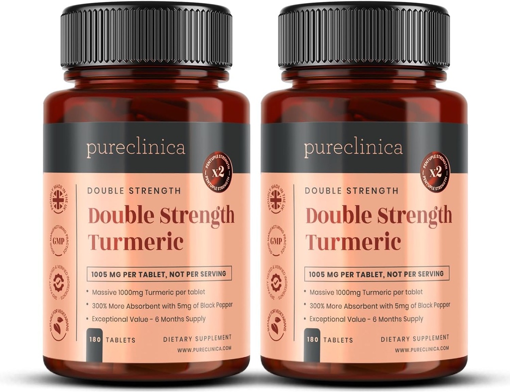 Double Strength Turmeric - Massive 1000mg x 360 Tablets - 200% περισσότερα Turmeric και Natural Levels of the Poent Curcumin per Tablet - με 5mg Black Pepper Extract για 300% Αυξημένη Απορρόφηση