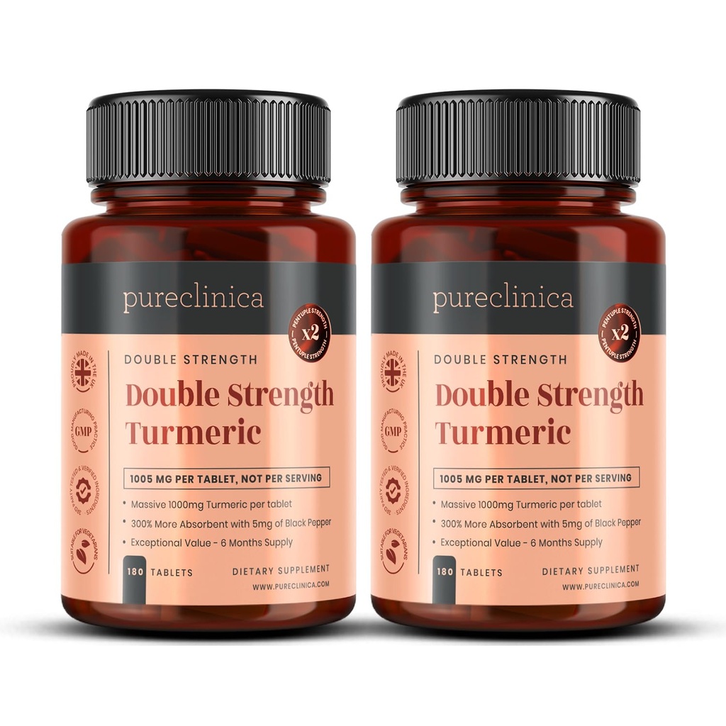 Double Strength Turmeric - Massive 1000mg x 360 Tablets - 200% more Turmeric and Natural Levels of the Potent Curcumin per Tablet - with 5mg Black Pepper Extract for 300% Increased Absorption