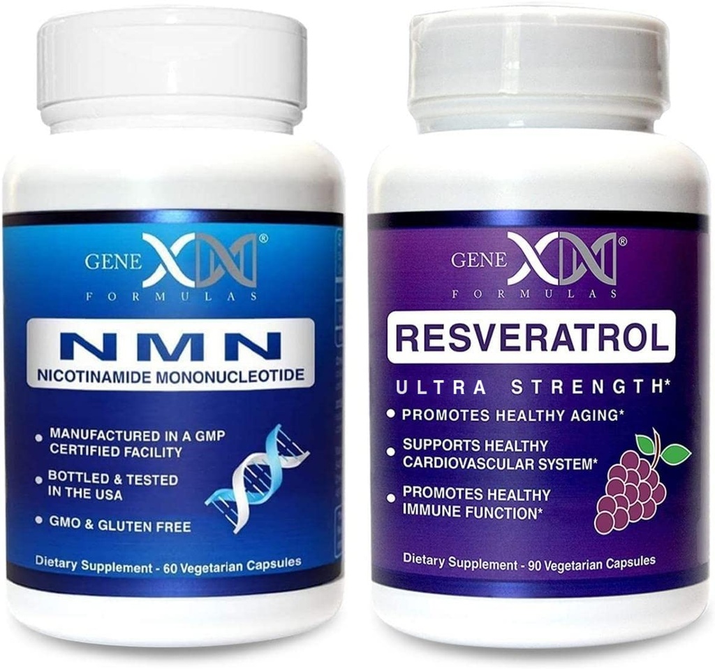 Genex Formulas NMN and Resveratrol Dynamic Duo Supplements | 250mg NAD+ Precursor and Ultra Strength 1500mg Resveratrol w/BioPerine, for Healthy Aging Support