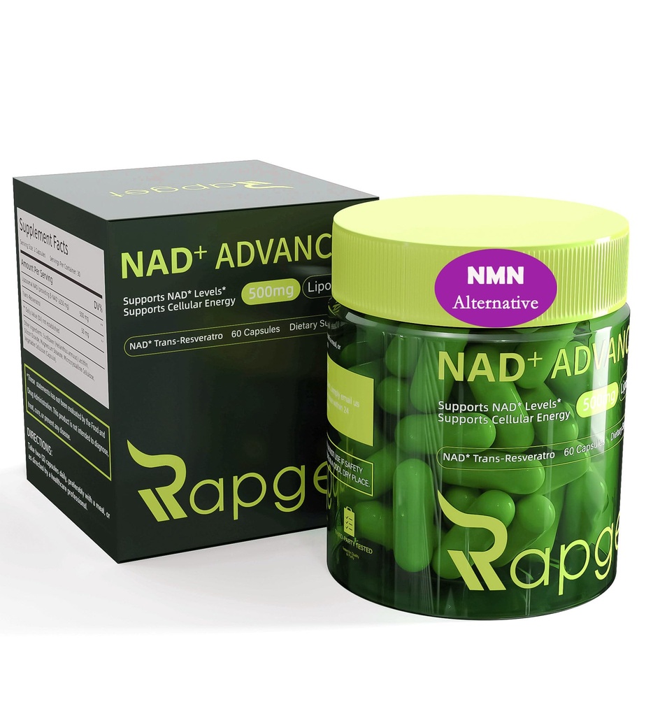 RAPGET Liposomal NAD Supplement + Resveratrol – NMN Supplement Alternative High Purity NAD + Supplement for Energy - Support Cellular Health - 60 Capsules