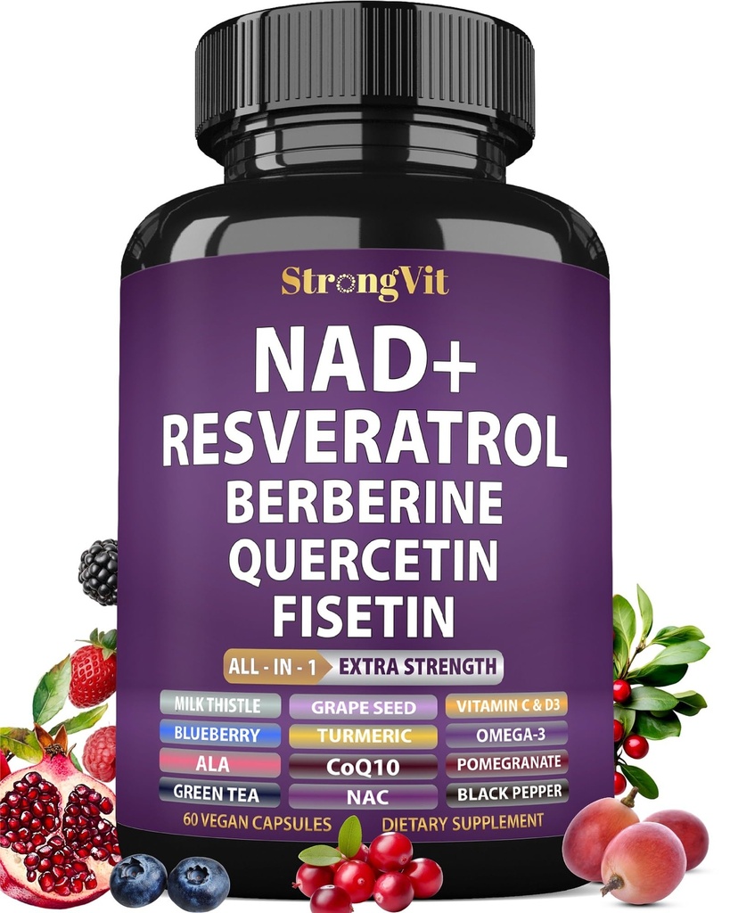 NAD Resveratrol Supplement for Women & Men. Support Cellular Health, Energy + Healthy Aging. Advanced Formula, Plus Third-Party Lab Tested in USA (60 Capsules)