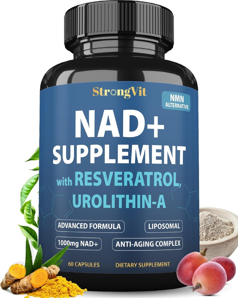 StrongVit NAD Resveratrol Supplement for Women & Men. Support Cellular Health, Energy + Healthy Aging. High Potency Blend, Plus Third-Party Lab Tested in USA (60 Capsules)