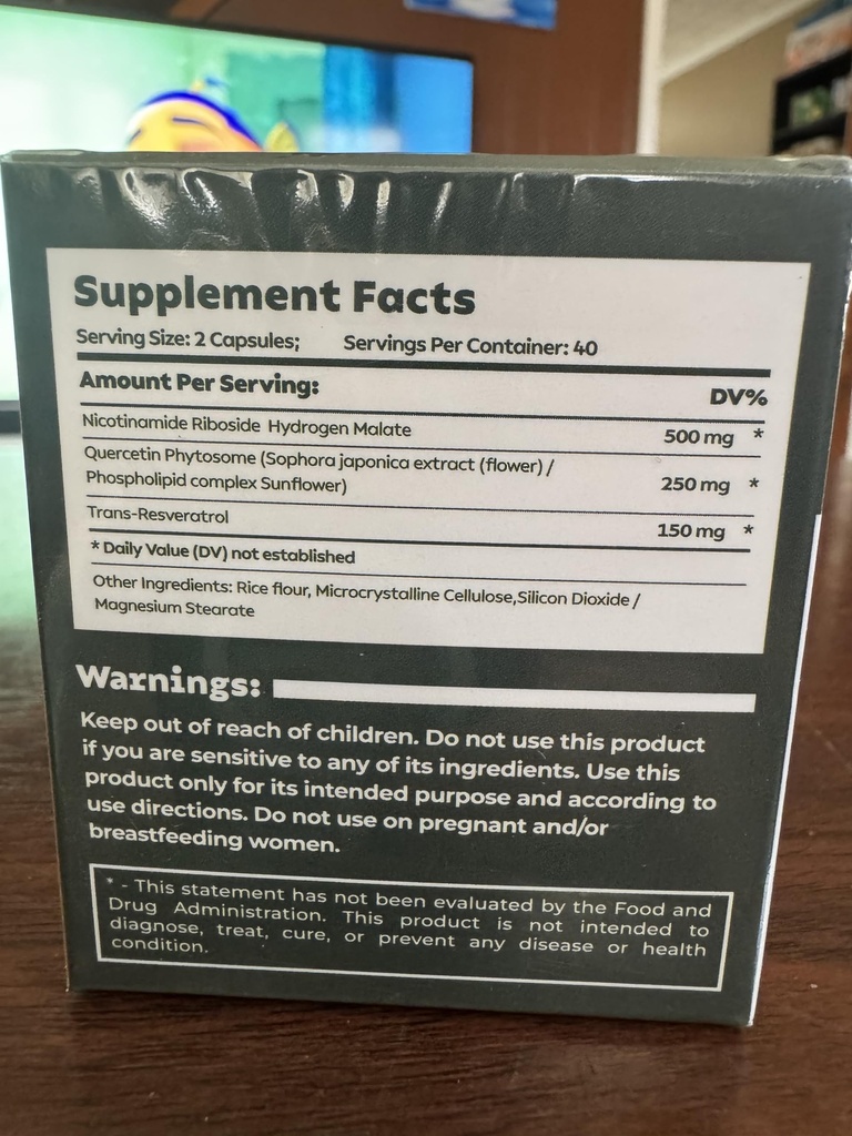Reus Research NAD+ Nicotinamide Riboside 900mg, Liposomal NAD with Resveratrol, Skin Aging Support Supplement, 80 Capsules
