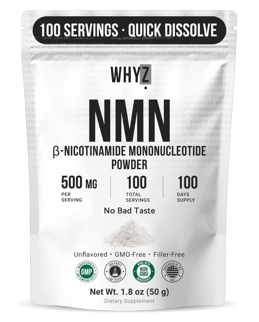 Pure NMN Powder Nicotinamide Mononucleotide Quick Dissolved NMN Supplement Powder 100% Unflavored NMN Supplement Supports NAD+ Levels Vegan Friendly Non-GMO, 50g