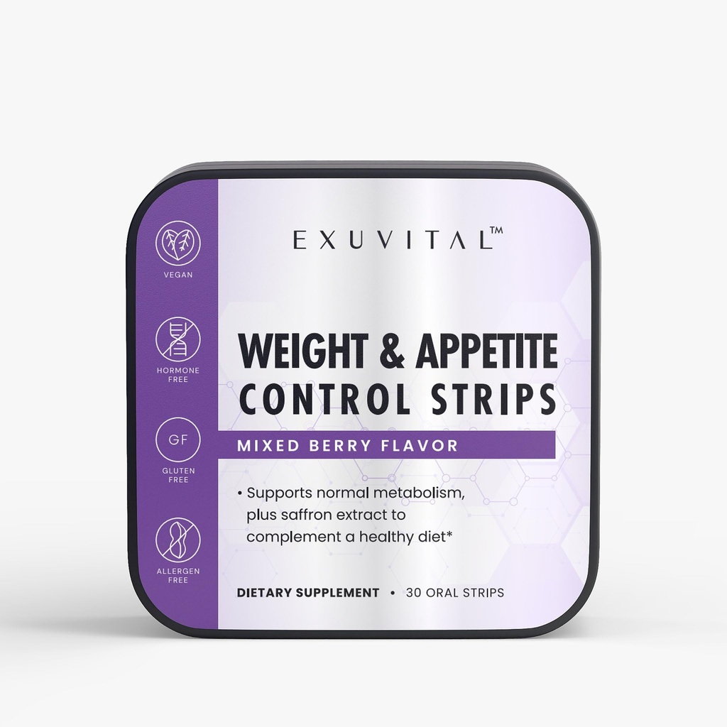 Weight & Appetite Control Strips, Oral Dissolving Supplement, Mixed Berry Flavor, with Saffron Extract, Chromium, Molybdenum for Daily Balance and Metabolism Support, 30 Strips