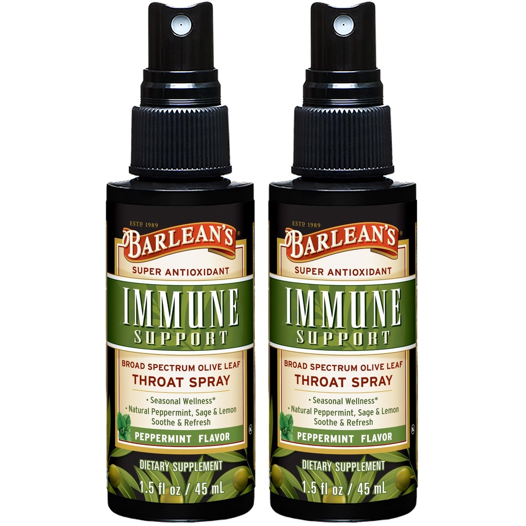 Barlean 2 Pack Olive Leaf Complex Lroat Spray με μέντα, λεμόνι, και φασκόμηλο για Ichy Lroat Relief, ανοσοποιητικό συμπλήρωμα υποστήριξης, υγρό εκχύλισμα ανάμειξης, 1,5 oz