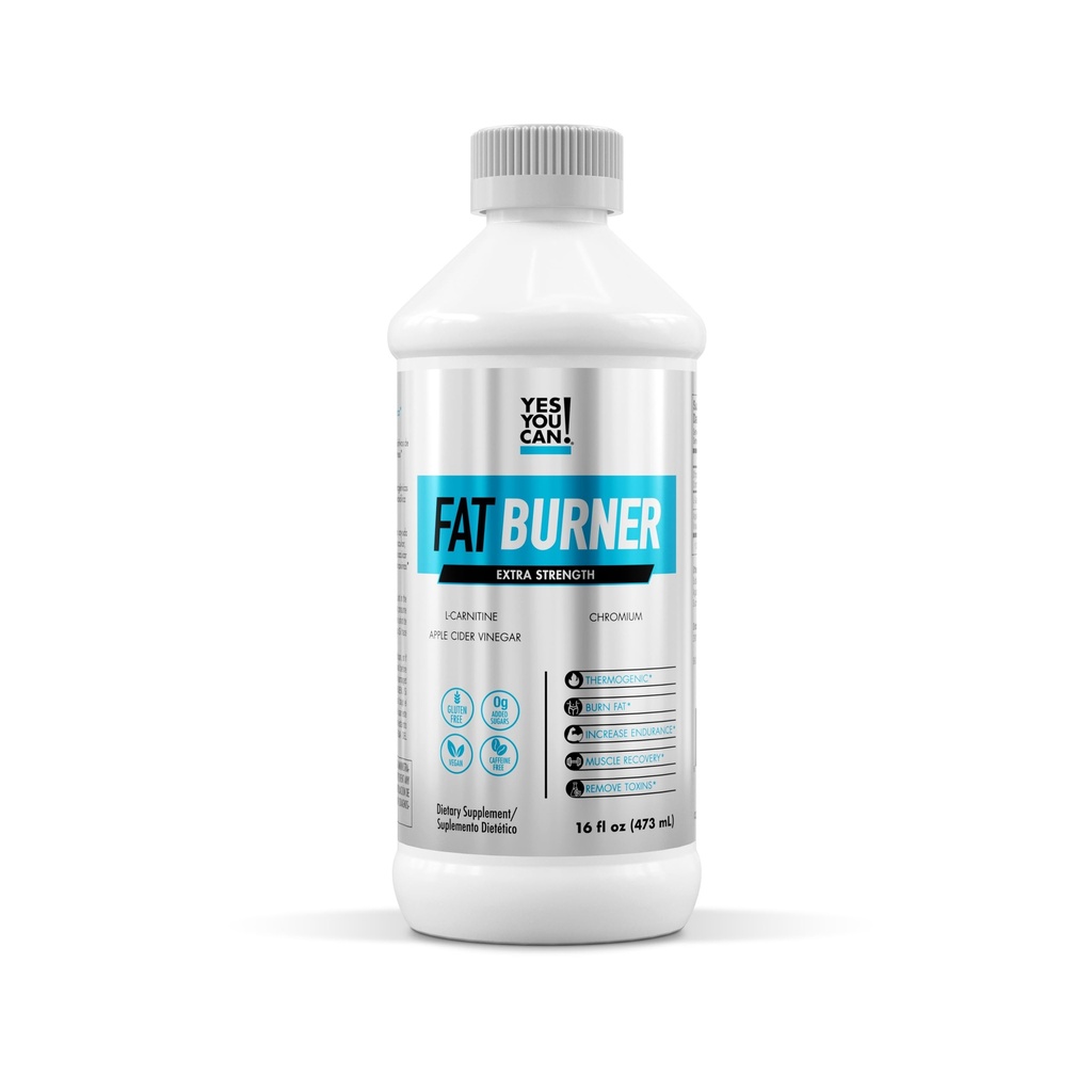 Yes You Can! Extra Strength Liquid Fat Burner - Accelerate Metabolism, Natural Ingredients - L-Carnitine, Chromium, Apple Cider Vinegar, Lemon Juice (4 Bottles)