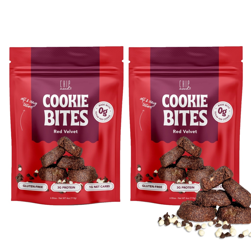 ChipMonk Keto Cookies Bites - Red Velvet Brownie (2 Pack, 16 Bites) Low Carb Keto Snacks - Gluten-Free, High Fat, Low Sugar, Ketogenic Sweet Snack Foods, Healthy Macro Nutrition Treats