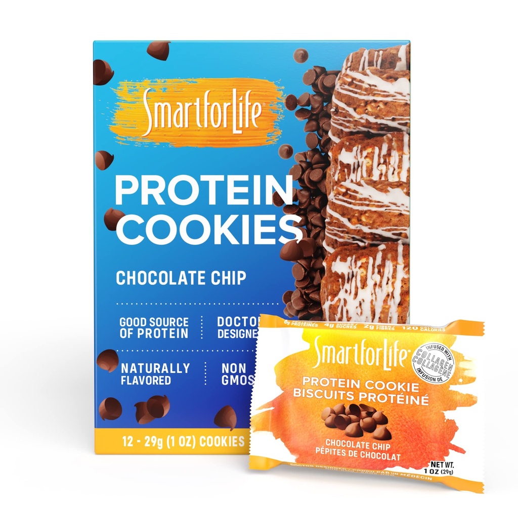 SMART FOR LIFE Chocolate Chip Protein Cookies - High Protein Cookie Diet - 12 Count - Meal Replacement - On-the-Go Snack - Low Sugar Low Calories Super High Fiber Cookies - Protein Snack