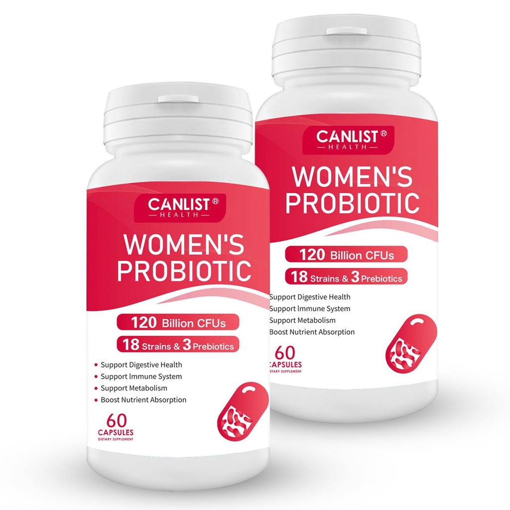 CANLIST Women's Probiotics 120 Billion CFUs 18 Strains 3 Prebiotics & Digestive Enzymes Contains Organic Prebiotic Cranberry Women's Health Digestive & Immune Support Non-GMO, 120 Capsules