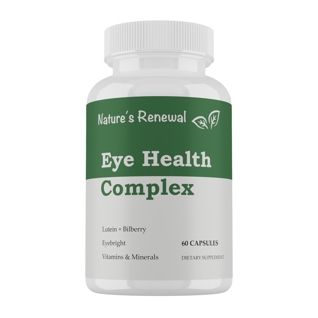 Nature's Renewal Eye Health Complex Supplement - Lutein, Zeaxanthin, Lycopene, Bilberry, Eyebright, Carotenoids, Macular Support Herbs, Sight Care Vitamins, Vision Antioxidants - 60 Capsules