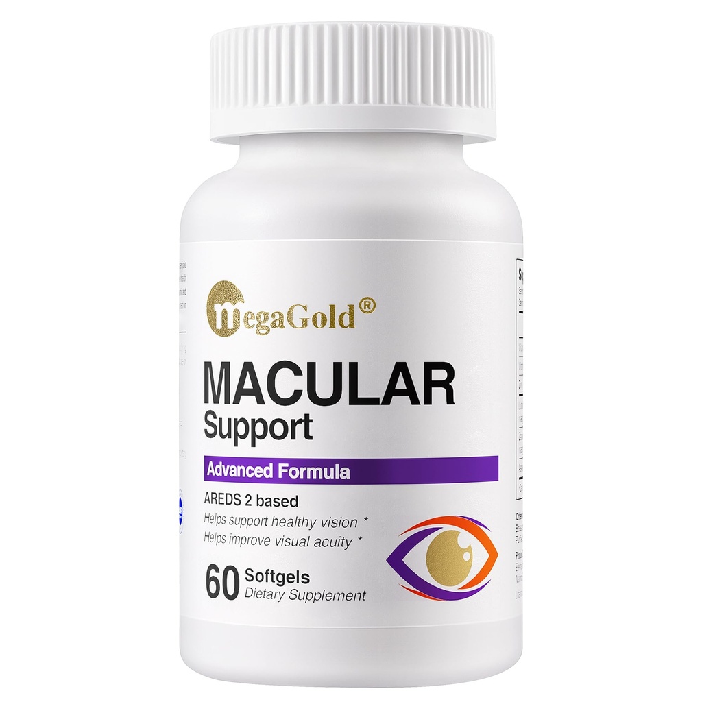 Macular Support Advanced Formula - Eye Supplements for Vision & Macular Health*, Contains Lutein & Zeaxanthin, Vitamins C & E, Zinc, and Astaxanthin, for Seniors & Adults - 60 Count Softgels