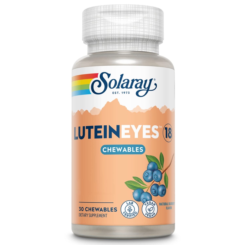 SOLARAY Chewable Lutein Eyes 18 | Eye & Macular Health Support Supplement w/Naturally Occurring Lutein and Zeaxanthin | Non-GMO | 30 Chewables