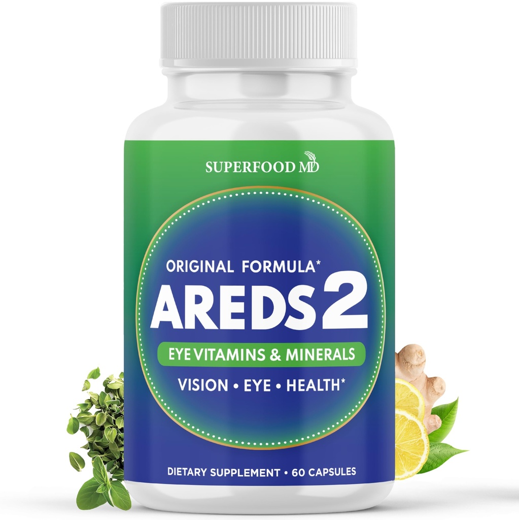 AREDS 2 Eye Vitamin & Mineral Supplement, Contains Lutein, Vitamin C, Zeaxanthin, Zinc & Vitamin E, with Added Copper - 60 Count