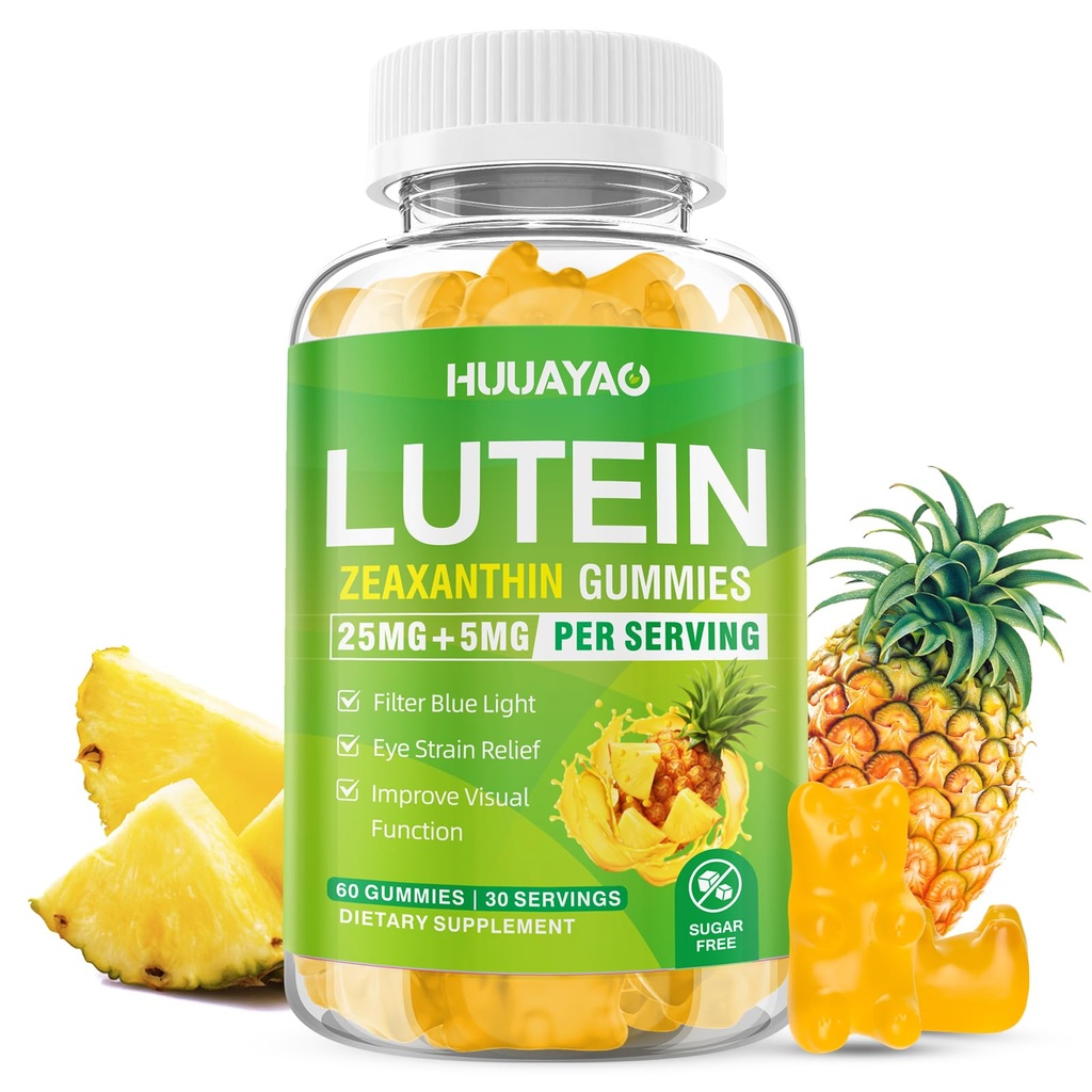 Lutein Gummies 25mg, Lutein and Zeaxanthin Supplements Eye Vitamins Gummies for Support Blue Light Protection, Vision & Overall Eye Health, Sugar Free, Pineapple Flavor, 60 Count