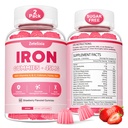 Vegan 2 Pack Gummies συμπλήρωμα σιδήρου για γυναίκες & άνδρες, αναιμία, Builder αίματος & την ενεργειακή υποστήριξη για την έλλειψη σιδήρου, με βιταμίνη C, A, B Complex, Folate, CoQ10, Χωρίς ζάχαρη, μη GMO, 120 Count