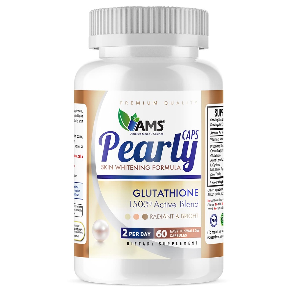 America Medic & Science Pearly Caps (60 Capsules) | 1500 mg Glutathione Supplement for Men and Women | Anti-Aging and Skin Lightening Pills | with Vitamin C, L-Cysteine, and Alpha Lipoic Acid