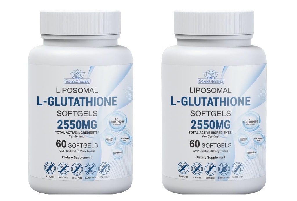Liposomal Glutathione Supplement High-Potency Antioxidant L-Glutathione Supplement Collagen Resveratrol Hyaluronic Acid Support Skin Health & Overall Wellness 2550mg Active Ingredients 60 Softgels (2)