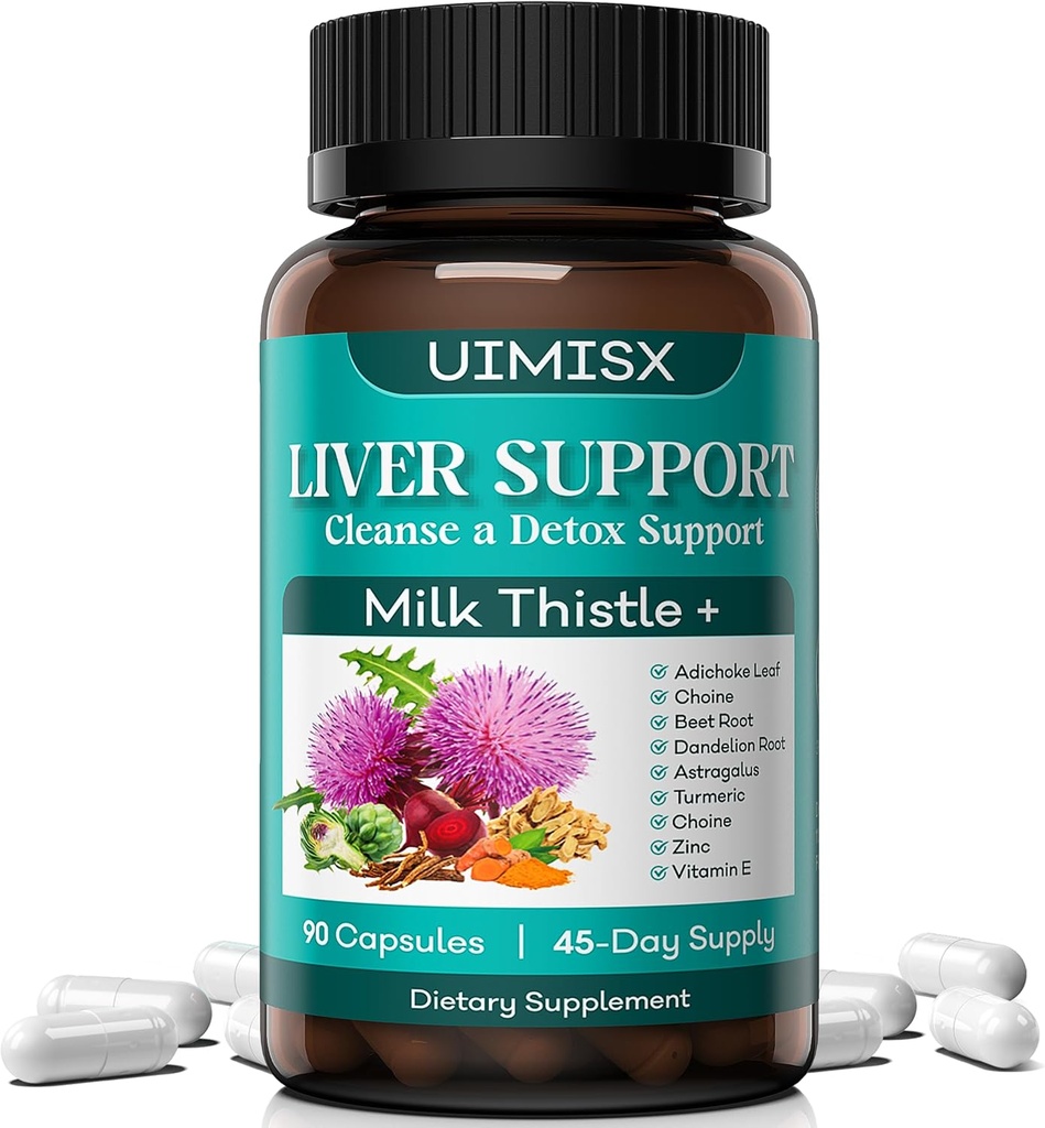 Συμπλήρωμα γαϊδουράγκαθου γάλακτος - Liver Detox Cleanse Formula Herbal Liver Support with Milk Thistle, Dandelion Root, Artichoke, Turmeric, Astragalus for Liver Health, 90 Κάψουλες
